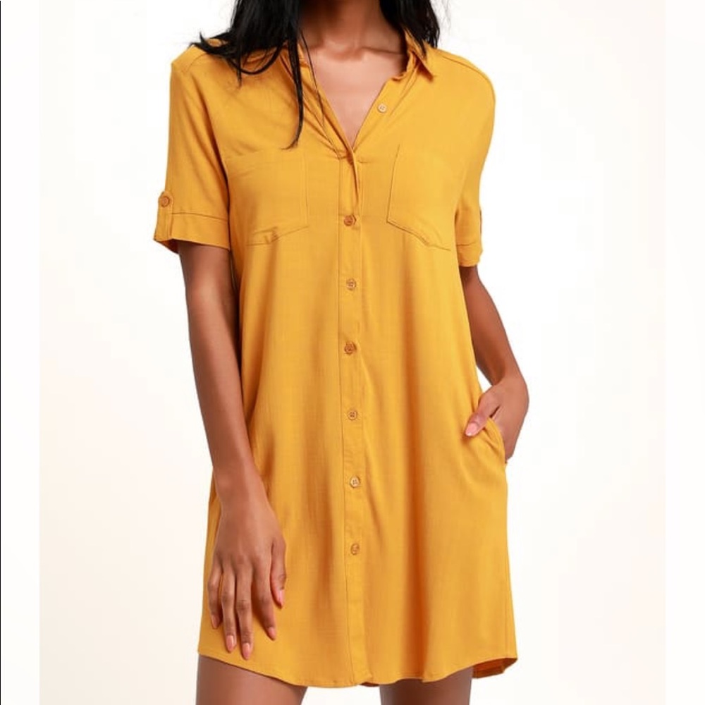 Mustard yellow shirt dress from Lulus